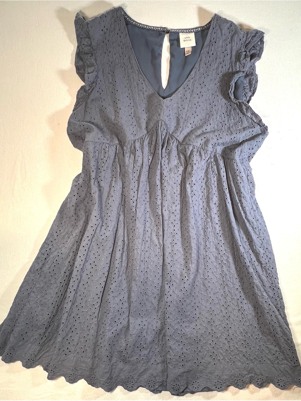 Knox Rose Slate Blue 100% Cotton Eyelet Babydoll Dress-Cottagecore, Girlhood